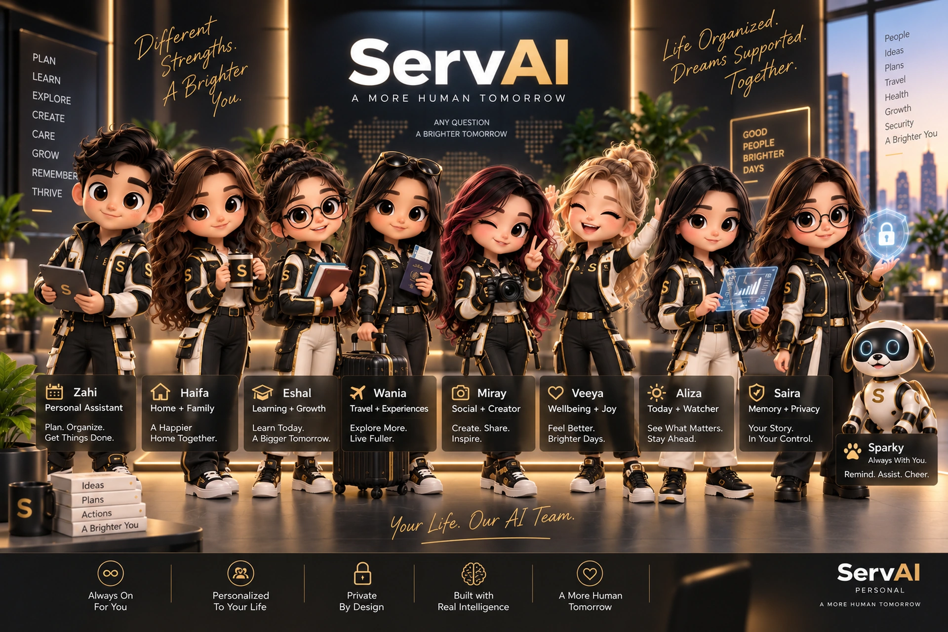 The eight ServAI Personal companions together